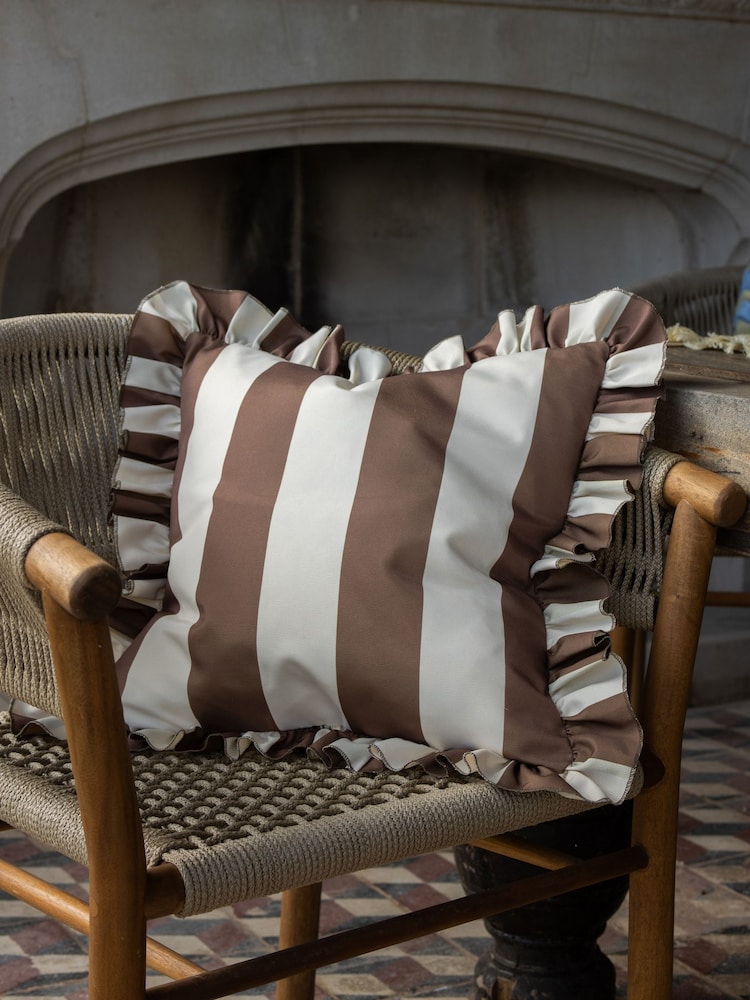 Ellenvale Interiors Brown/Pink/Yellow Outdoor Ruffle Cushion Cover 45 X 45cm - Image 1 of 3 Ellenvale Interiors Brown/Pink/Yellow Outdoor Ruffle Cushion Cover 45 X 45cm - Image 1 of 3