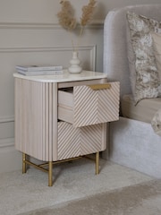 Light Grey Valencia Marble and Mango Wood 2 Drawer Bedside Table - Image 1 of 10