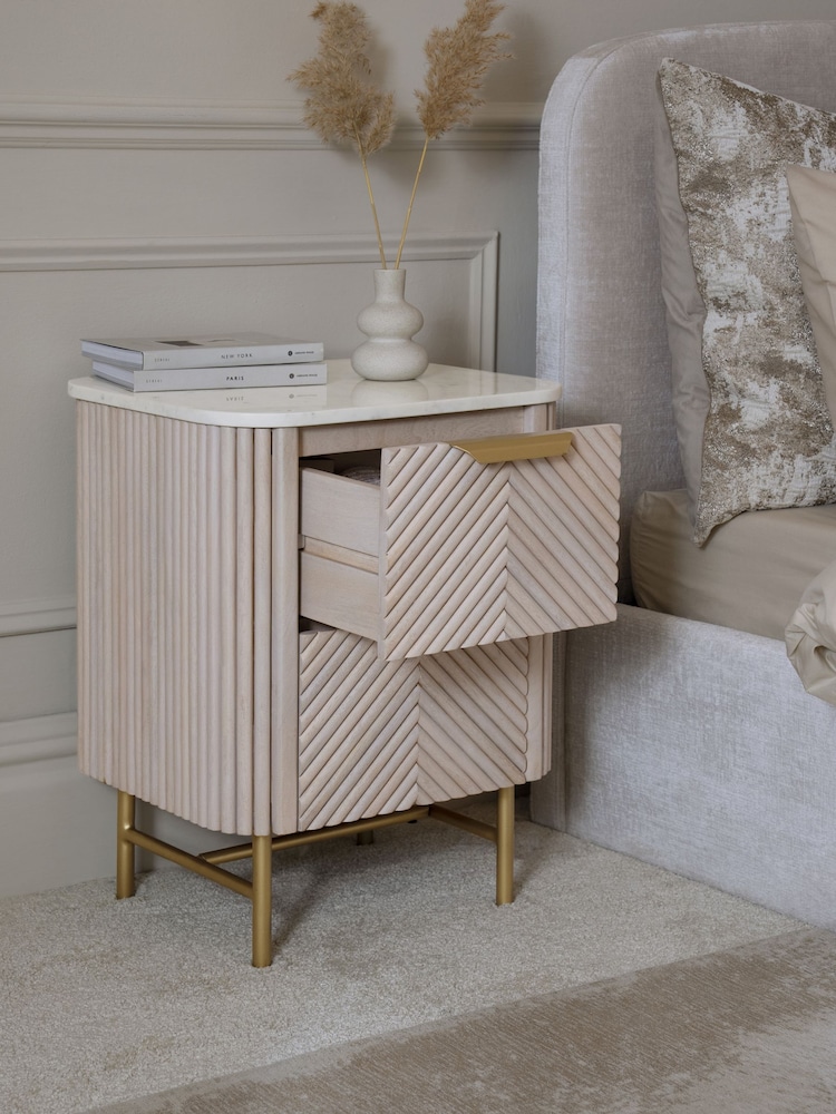 Light Grey Valencia Marble and Mango Wood 2 Drawer Bedside Table - Image 1 of 10
