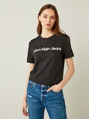 Calvin Klein Jeans Slim 100% Cotton Institutional Black Logo T-Shirt - Image 1 of 4