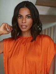 Rochelle Orange Satin Ruched Top - Image 3 of 5