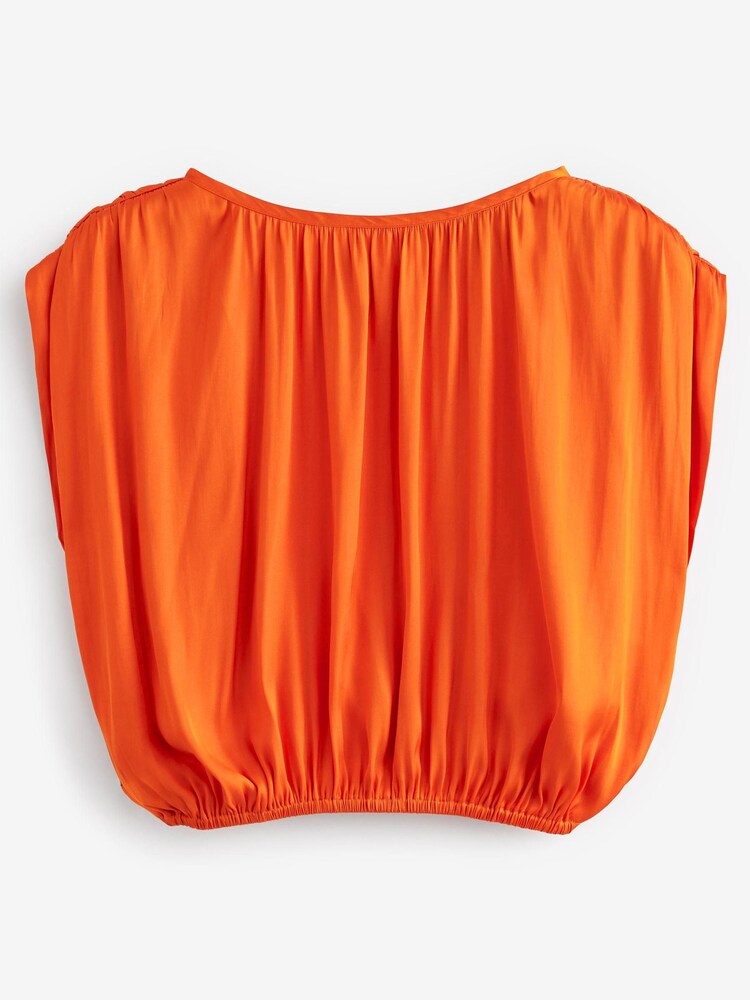 Rochelle Orange Satin Ruched Top - Image 5 of 5