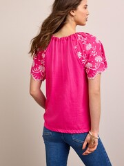 Pink - Kurzärmeliges, besticktes Kaftan-Top aus Stoffmix - Bild 2 von 5