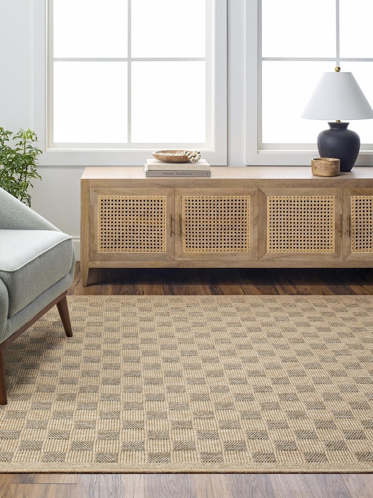 LIVABLISS Brown Indoor / Outdoor Mirage Cottage Checkboard Fringe Jute Look Runner - Image 1 of 6