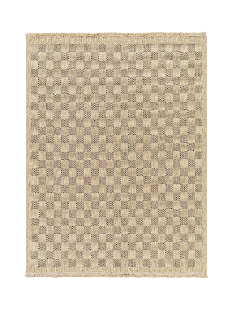 LIVABLISS Brown Indoor / Outdoor Mirage Cottage Checkboard Fringe Jute Look Runner - Image 6 of 6