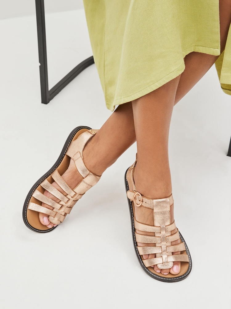 Rose Gold Forever Comfort® Leather Round Toe Gladiator Sandals - Image 1 of 7 Rose Gold Forever Comfort® Leather Round Toe Gladiator Sandals - Image 1 of 7