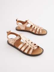 Rose Gold Forever Comfort® Leather Round Toe Gladiator Sandals - Image 3 of 7