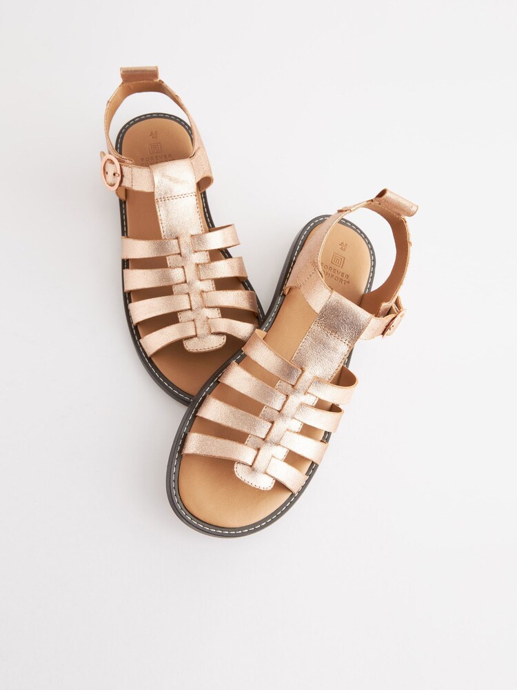 Rose Gold Forever Comfort® Leather Round Toe Gladiator Sandals - Image 6 of 7