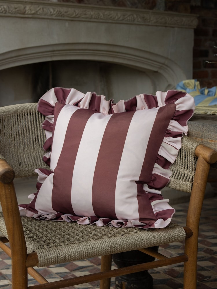 Ellenvale Interiors Burgundy/Pink Outdoor Ruffle Cushion Cover 45 X 45cm - Image 1 of 3 Ellenvale Interiors Burgundy/Pink Outdoor Ruffle Cushion Cover 45 X 45cm - Image 1 of 3