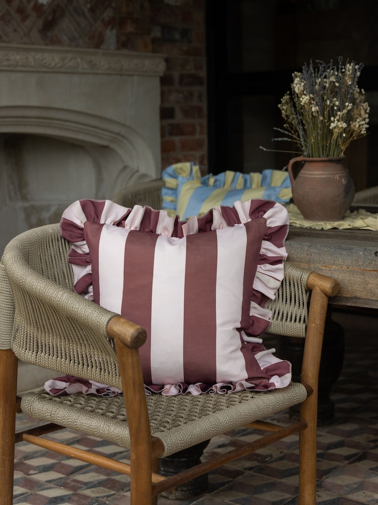 Ellenvale Interiors Burgundy/Pink Outdoor Ruffle Cushion Cover 45 X 45cm - Image 3 of 3 Ellenvale Interiors Burgundy/Pink Outdoor Ruffle Cushion Cover 45 X 45cm - Image 3 of 3