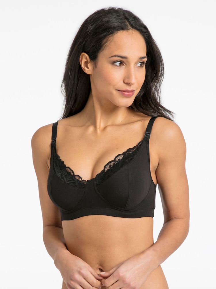 JoJo Maman Bébé Black Lace Trim Maternity & Nursing Bra - Image 1 of 3