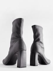 Black Round Toe Ankle Sock Boots - Image 4 of 8