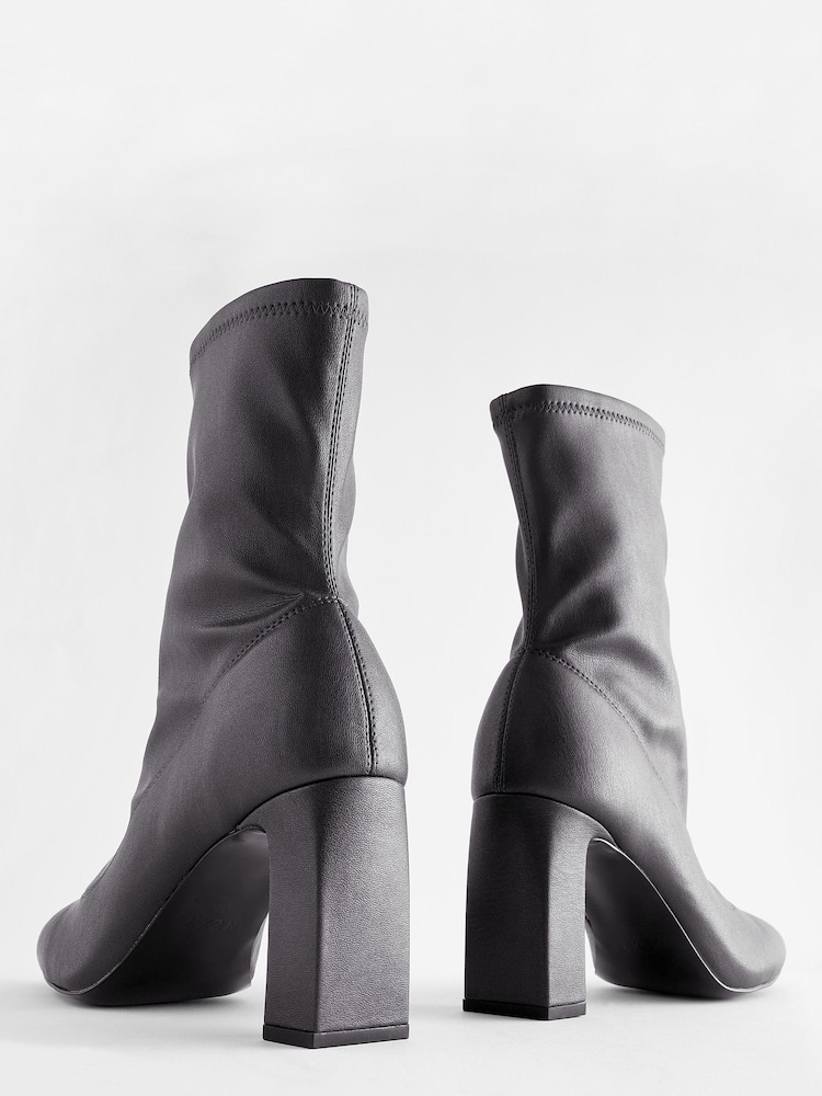 Black Round Toe Ankle Sock Boots - Image 4 of 8