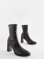 Black Round Toe Ankle Sock Boots - Image 5 of 8