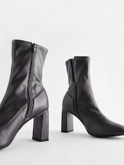 Black Round Toe Ankle Sock Boots - Image 6 of 8