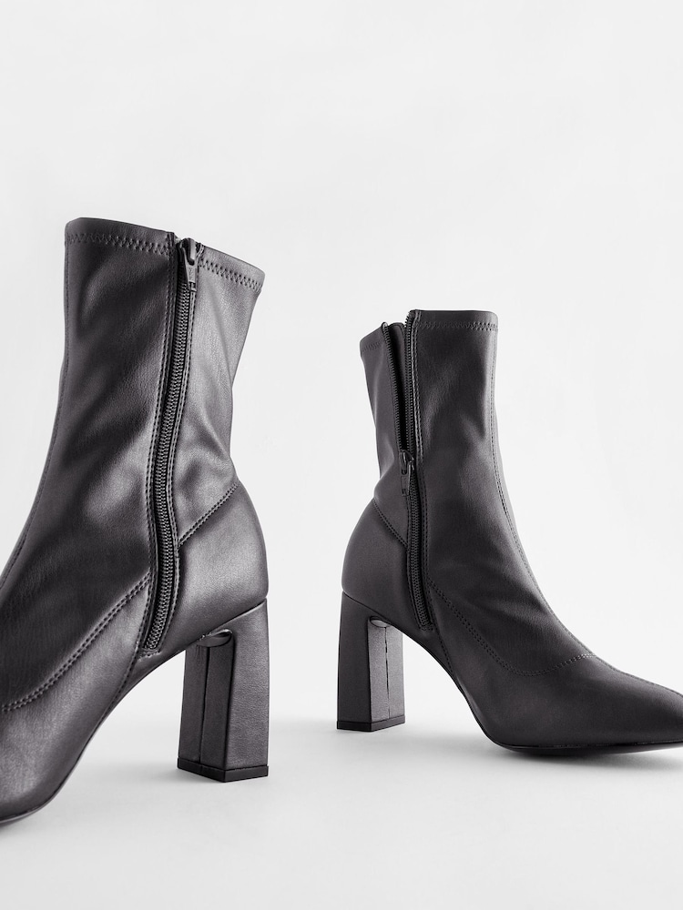 Black Round Toe Ankle Sock Boots - Image 6 of 8