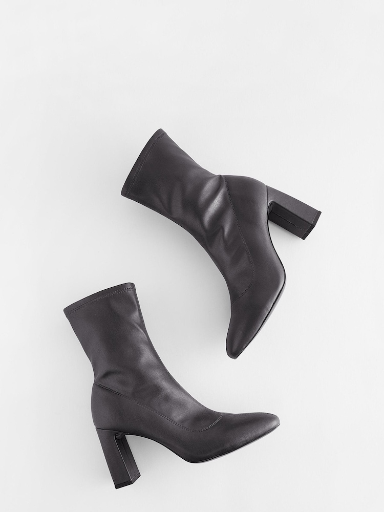 Black Round Toe Ankle Sock Boots - Image 7 of 8