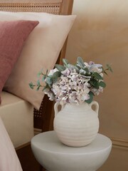 Lilac Purple Artificial Hydrangea Arrangement In Terracotta Vase - Image 1 of 3