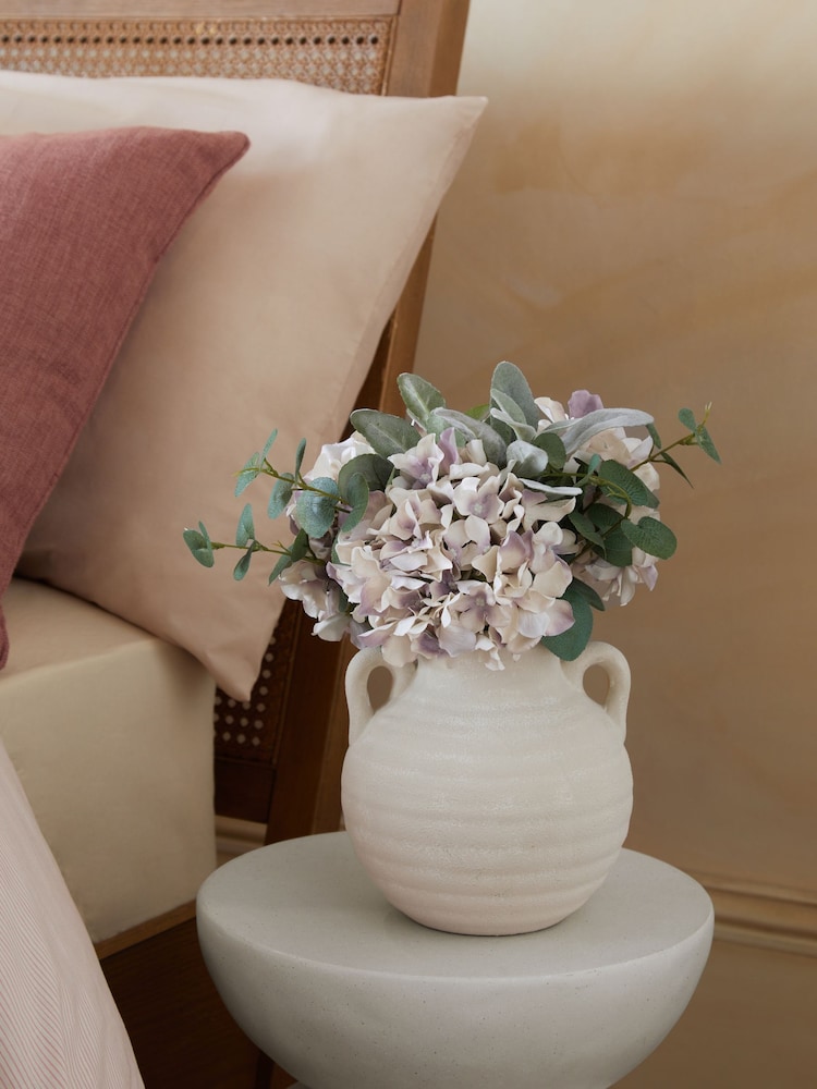 Lilac Purple Artificial Hydrangea Arrangement In Terracotta Vase - Image 1 of 3