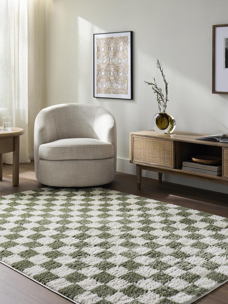 LIVABLISS Green Fossay Washable Shaggy Checkered Rug - Image 2 of 5 LIVABLISS Green Fossay Washable Shaggy Checkered Rug - Image 2 of 5