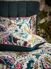 EW by Edinburgh Weavers Set of 2 Teal Blue/Olive Green Aretha Paisley 200 Thread Count 100% Cotton Sateen Pillowcases - Image 2 of 3