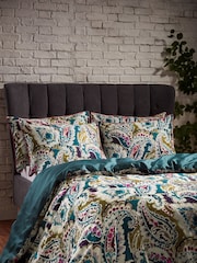 EW by Edinburgh Weavers Set of 2 Teal Blue/Olive Green Aretha Paisley 200 Thread Count 100% Cotton Sateen Pillowcases - Image 3 of 3