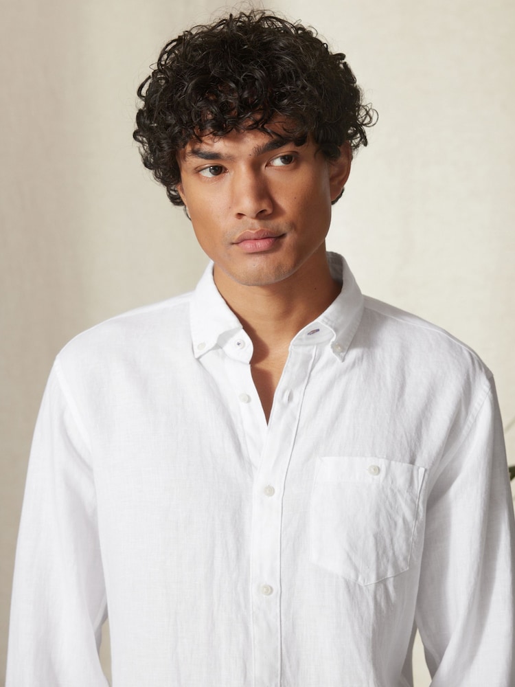 White Regular Fit Signature Baird McNutt Irish 100% Linen Trimmed Oxford Shirt - Image 1 of 10