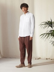 White Regular Fit Signature Baird McNutt Irish 100% Linen Trimmed Oxford Shirt - Image 2 of 10