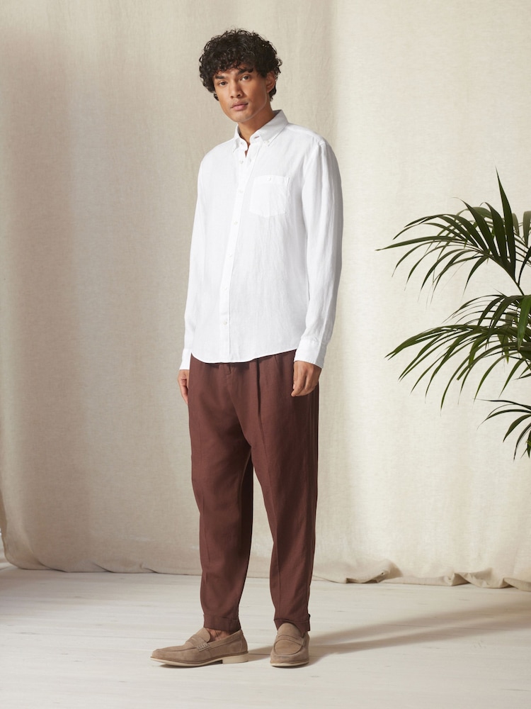 White Regular Fit Signature Baird McNutt Irish 100% Linen Trimmed Oxford Shirt - Image 2 of 10