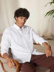 White Regular Fit Signature Baird McNutt Irish 100% Linen Trimmed Oxford Shirt - Image 3 of 10