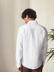 White Regular Fit Signature Baird McNutt Irish 100% Linen Trimmed Oxford Shirt - Image 5 of 10
