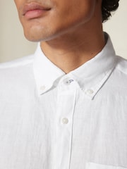 White Regular Fit Signature Baird McNutt Irish 100% Linen Trimmed Oxford Shirt - Image 6 of 10