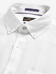 White Regular Fit Signature Baird McNutt Irish 100% Linen Trimmed Oxford Shirt - Image 9 of 10