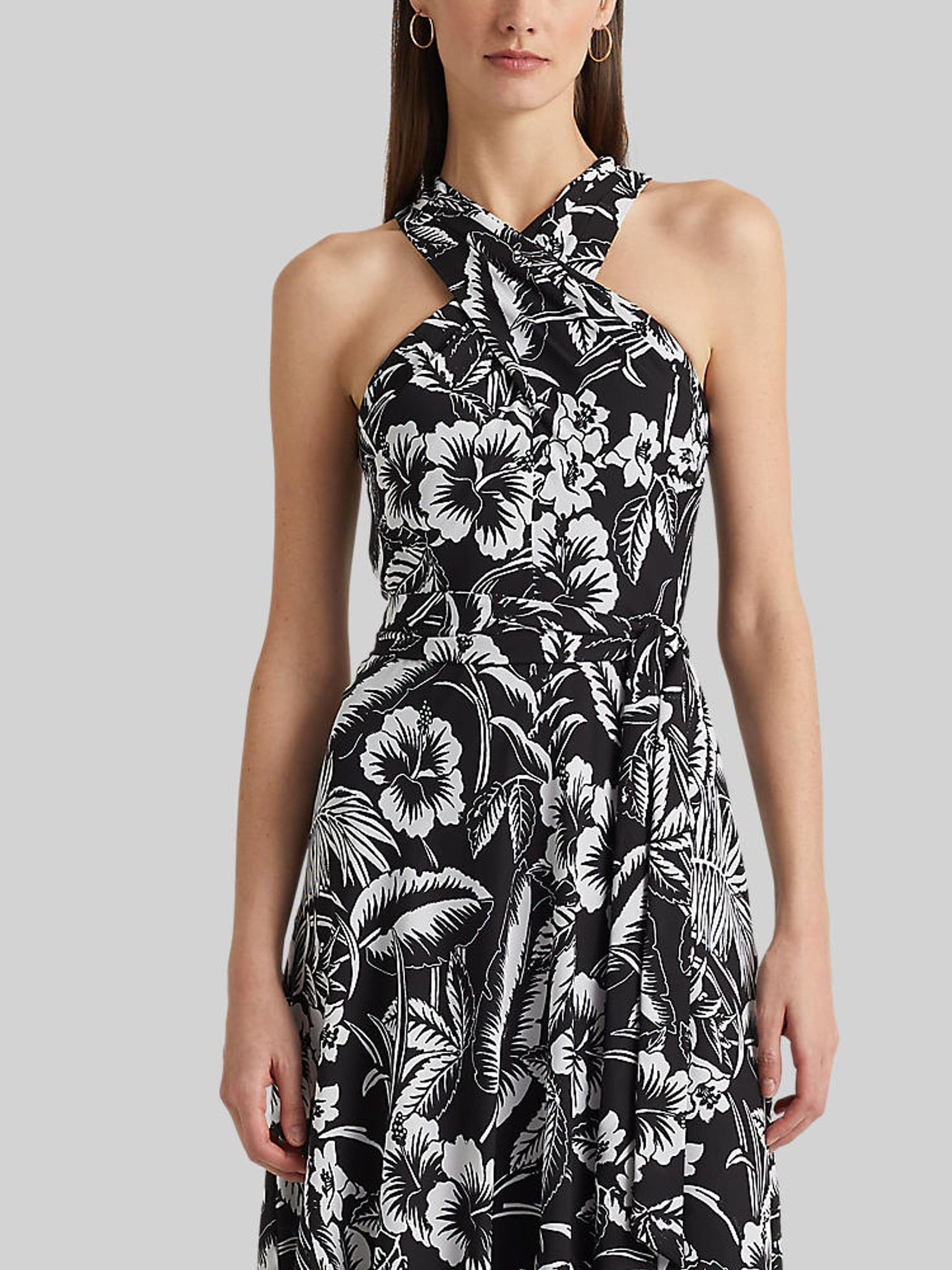 Buy Lauren Ralph Lauren Black Floral Georgette Hinzee Halter Dress from Next Luxembourg