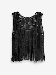 Black Sparkle Crochet Fringed Waistcoat - Image 4 of 5
