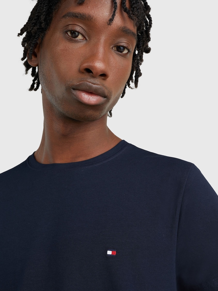bleu foncé - T-shirt Tommy Hilfiger Slim Core Extensible à col rond - Image 3 of 4