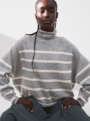 Grey Stripe Lambswool High Neck Jumper - Image 1 of 1