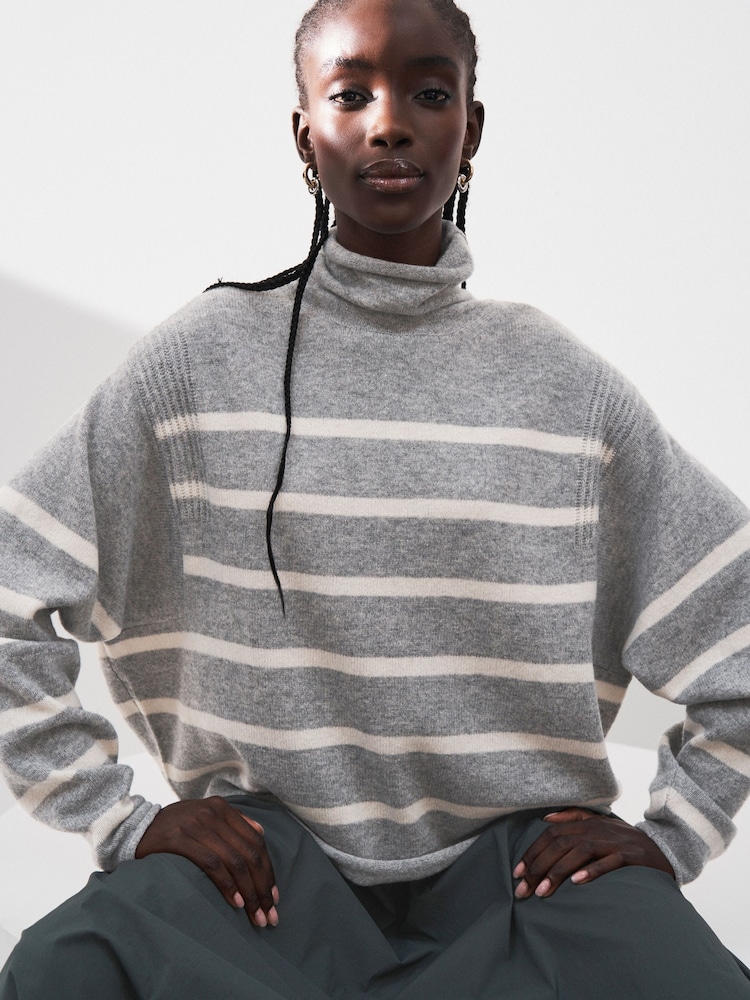 Grey Stripe Lambswool High Neck Jumper - Image 1 of 1