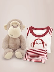 Babyblooms Monkey Soft Toy with Personalised Red Stripe Pyjamas - Image 1 of 3