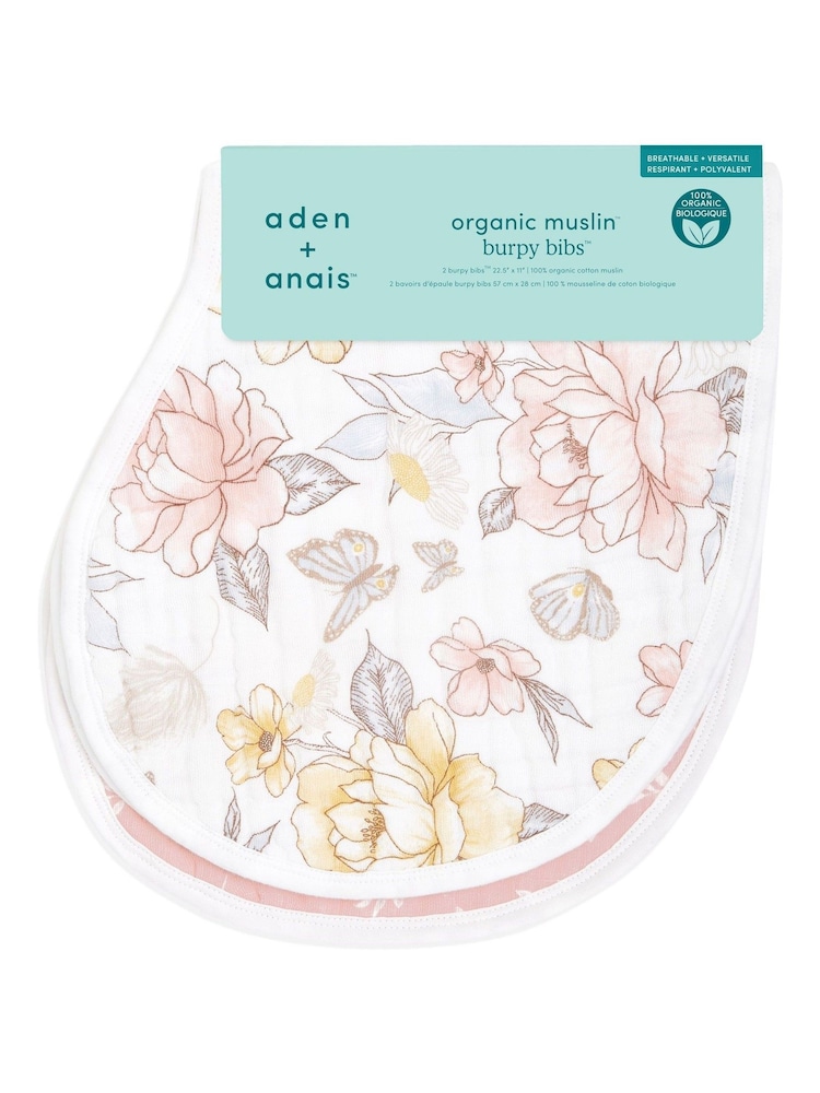 aden + anais Pink Burpy Organic Cotton Muslin Bibs 2 Pack - Image 3 of 6