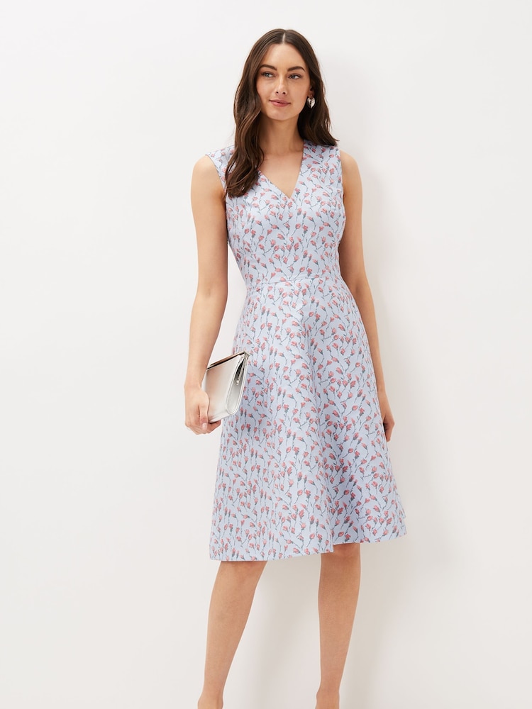 Phase Eight Blue Rosebud Jacquard Dress - Image 1 of 6