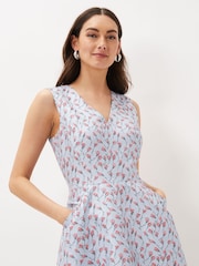 Phase Eight Blue Rosebud Jacquard Dress - Image 4 of 6