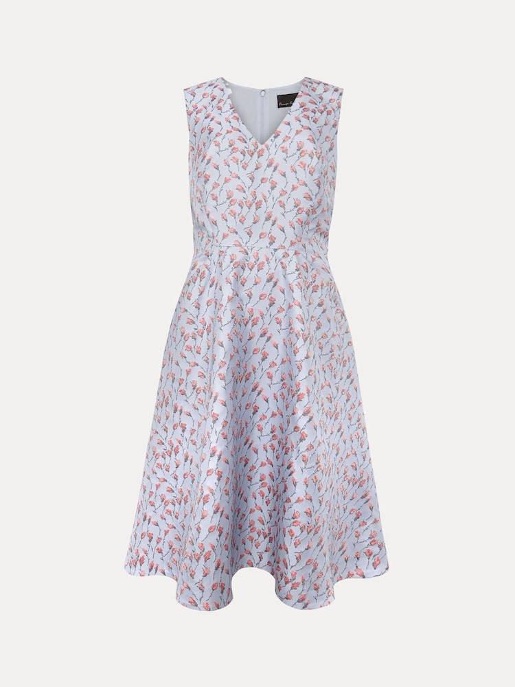 Phase Eight Blue Rosebud Jacquard Dress - Image 6 of 6