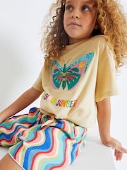 Mehrfarbig/Pastell - Set aus T-Shirt zum Binden vorn und Shorts mit Bügelfalten (3-16 Jahre) - Bild 1 von 6