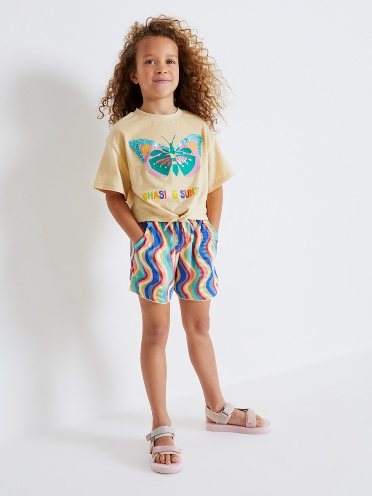 Mehrfarbig/Pastell - Set aus T-Shirt zum Binden vorn und Shorts mit Bügelfalten (3-16 Jahre) - Bild 2 von 6