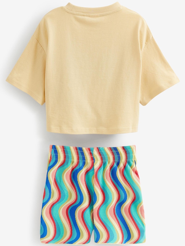 Mehrfarbig/Pastell - Set aus T-Shirt zum Binden vorn und Shorts mit Bügelfalten (3-16 Jahre) - Bild 6 von 6