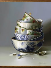 Brookpace Lascelles White Chinese Bowls and Silver Spoon Framed Wall Art - Image 1 of 3