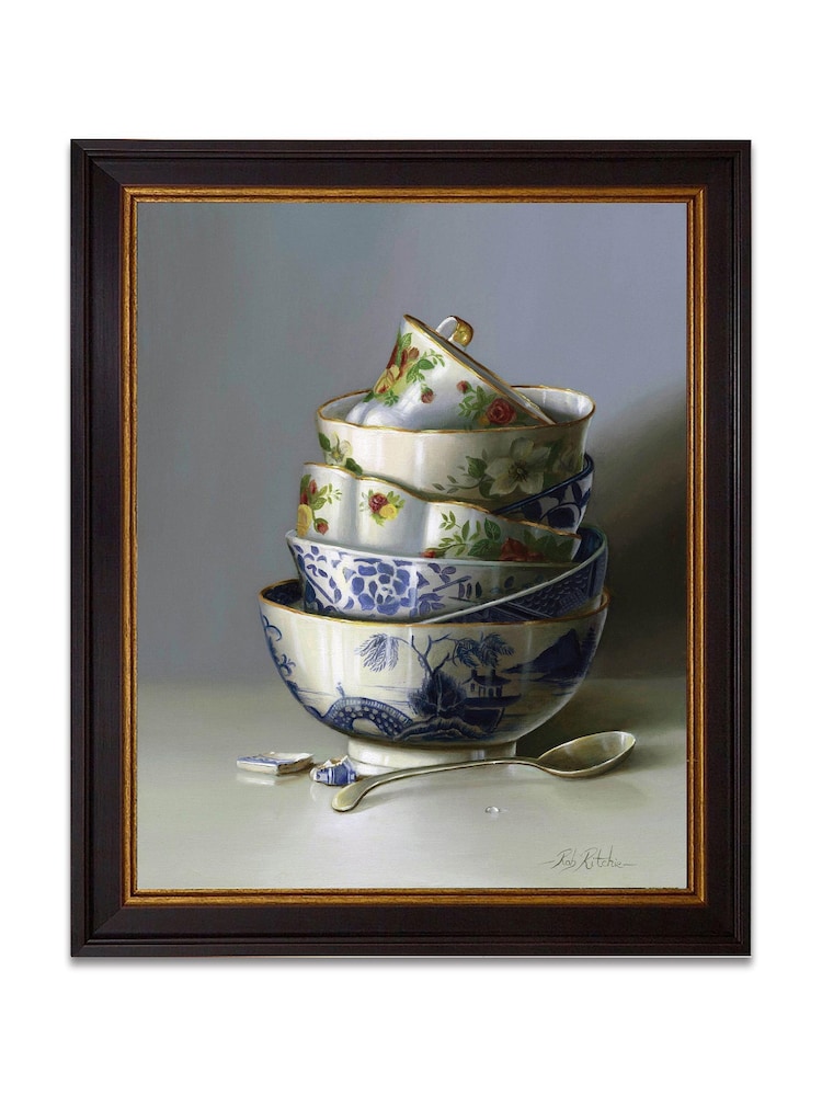 Brookpace Lascelles White Chinese Bowls and Silver Spoon Framed Wall Art - Image 2 of 3