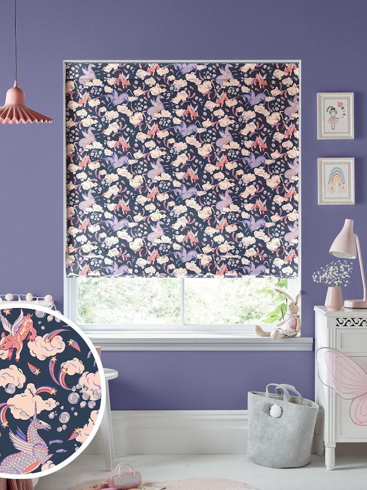 Cath Kidston Blue Kids Unicorn Made To Measure Roman 100% Cotton Blinds - Image 1 of 6