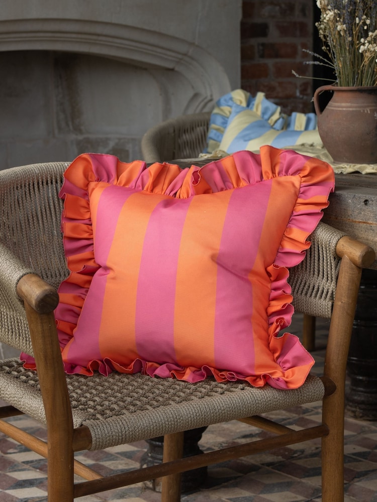 Ellenvale Interiors Pink Outdoor Ruffle Cushion Cover 45 X 45cm - Image 1 of 3 Ellenvale Interiors Pink Outdoor Ruffle Cushion Cover 45 X 45cm - Image 1 of 3